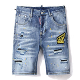 DSQ2 Short Jeans Ripped Patch Slim-fit Stretch Denim Shorts